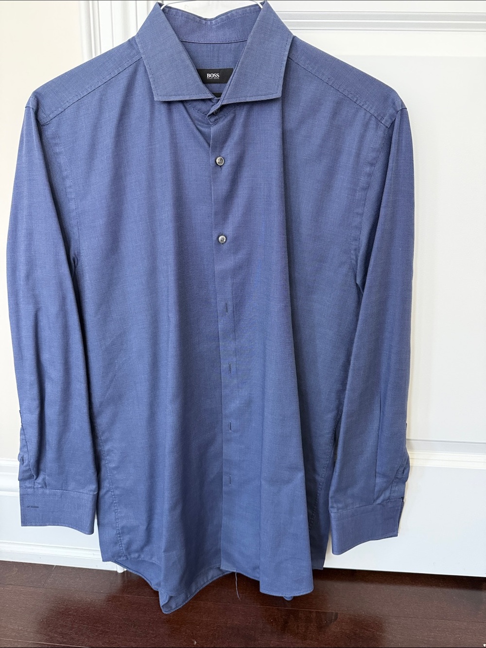 BOSS Cotton Men's Slate Blue Dress Shirt - Long Sleeve Button-Up